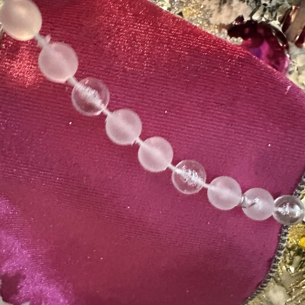 2 Vintage Beaded Icicle Garland Strands 7' Christmas Trim Frosted Clear Plastic